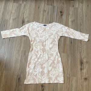 Express_XS_Cream and Tan Snake Print Long Sleeve mini Dress